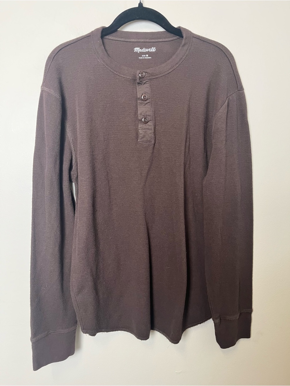 Madewell Men's Long-Sleeve Henley in Dark Brown